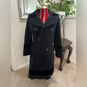Andrew Marc Charcoal Double-Breasted Pea Coat Wool& cashmere Blend